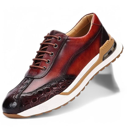 Laurent - Baskets premium en cuir de vache à motif crocodile avec lacets pour homme, alliant style et confort quotidien