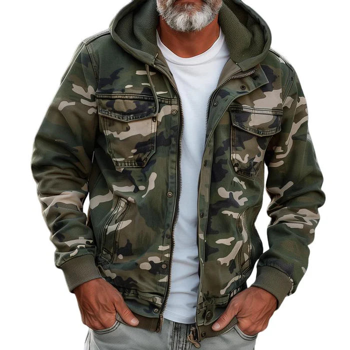 Adrien - Veste Cargo Camouflage à Capuche pour Homme avec Poches Multiples et Fermeture Éclair