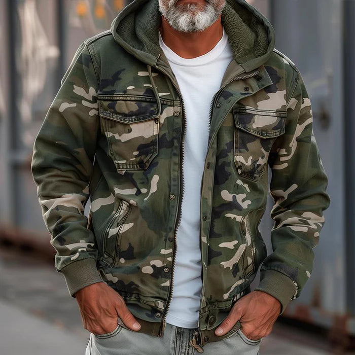 Adrien - Veste Cargo Camouflage à Capuche pour Homme avec Poches Multiples et Fermeture Éclair