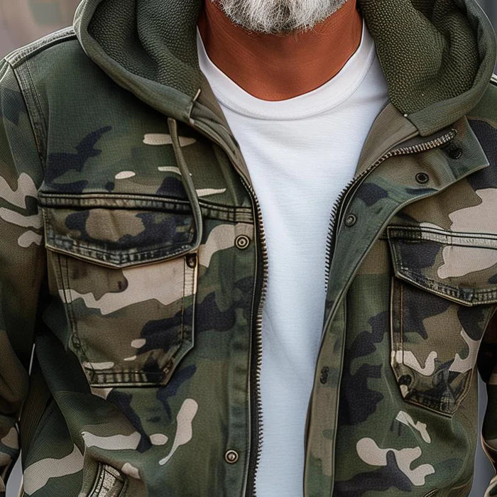 Adrien - Veste Cargo Camouflage à Capuche pour Homme avec Poches Multiples et Fermeture Éclair
