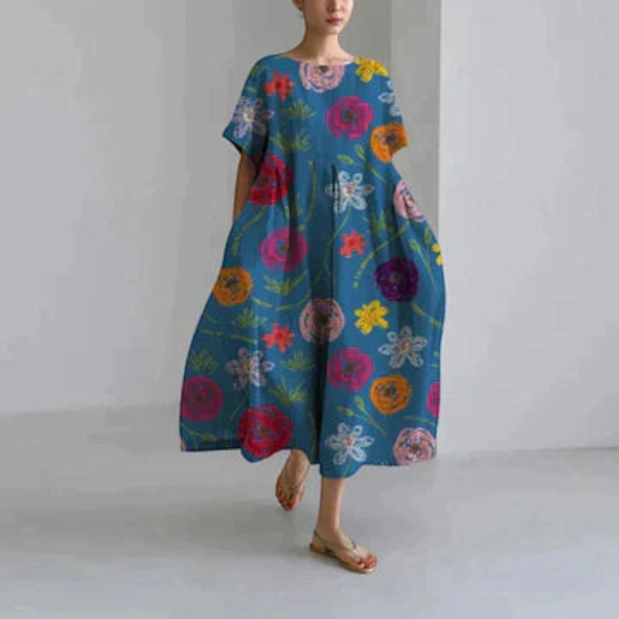Sophie - Robe d'été trapèze à fleurs fluide pour femme | Maxi