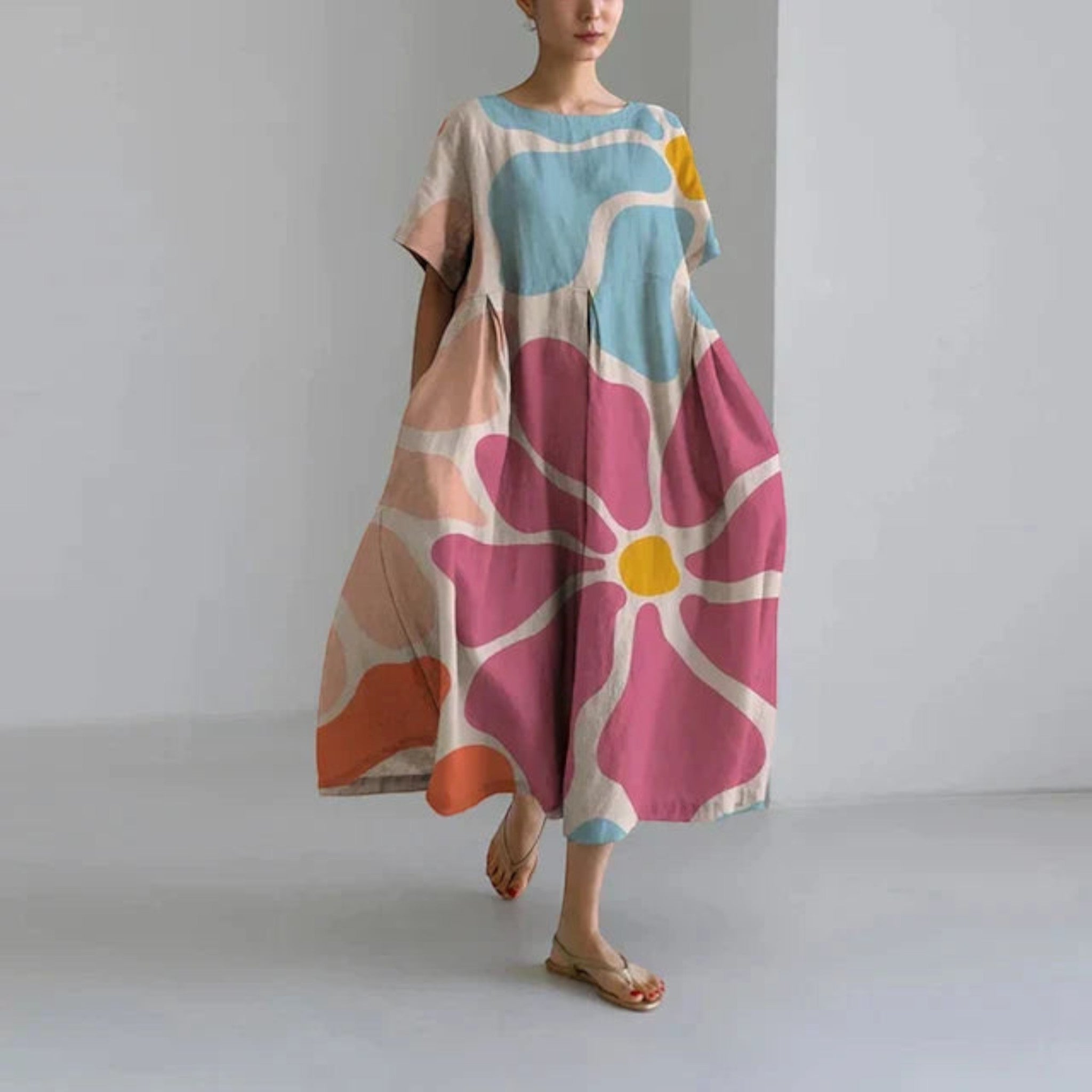Sophie - Robe d'été trapèze à fleurs fluide pour femme | Maxi