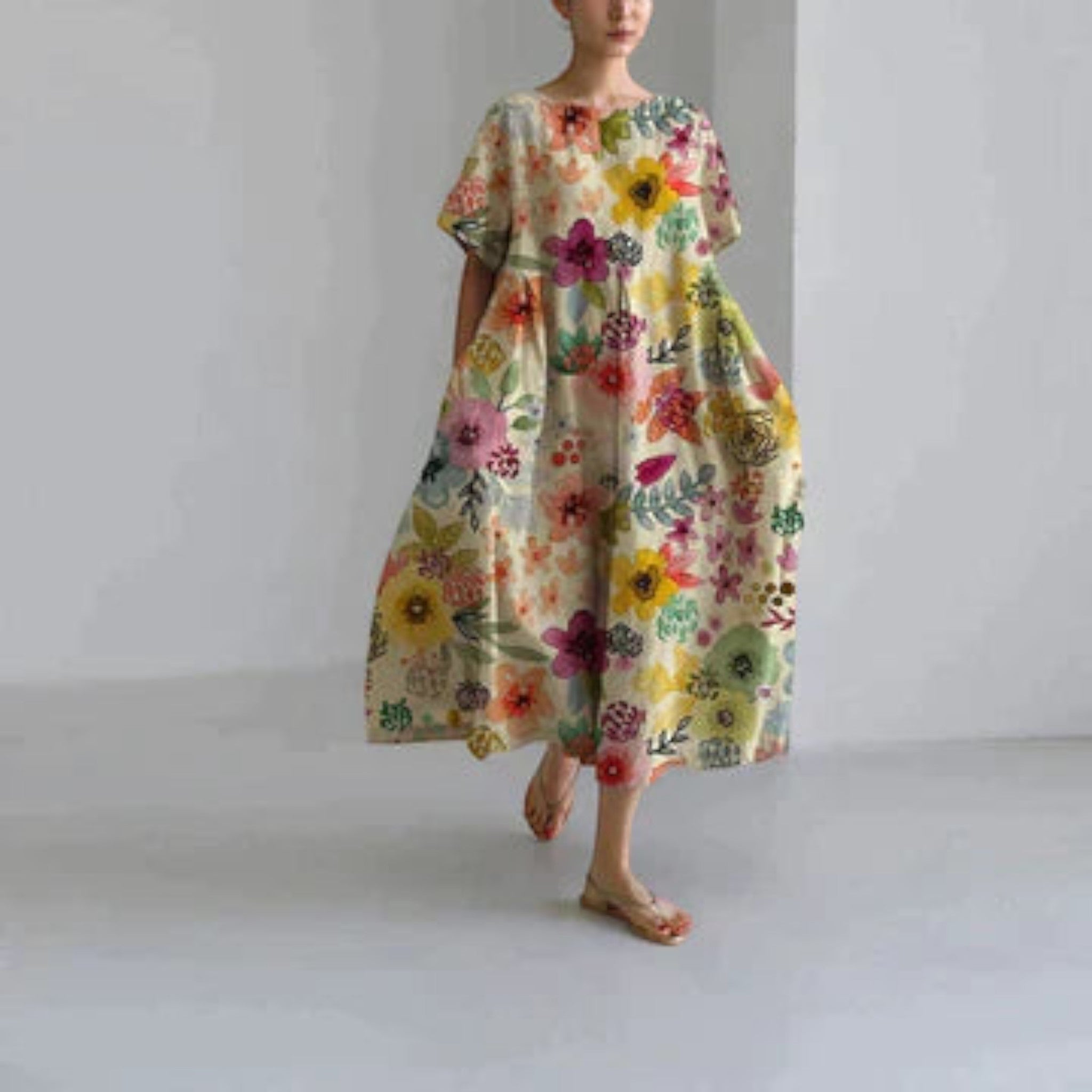 Sophie - Robe d'été trapèze à fleurs fluide pour femme | Maxi