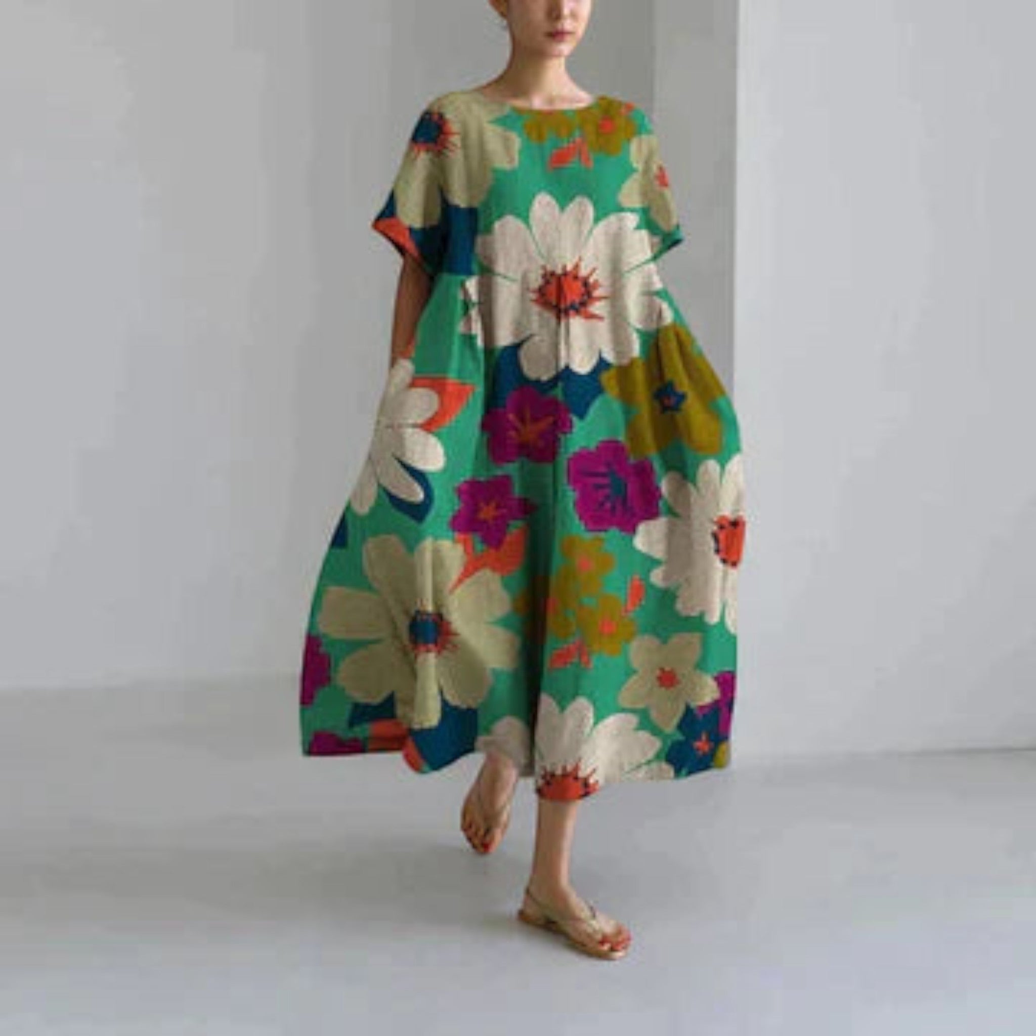 Sophie - Robe d'été trapèze à fleurs fluide pour femme | Maxi