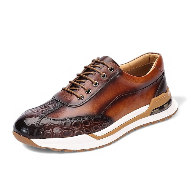 Laurent - Baskets premium en cuir de vache à motif crocodile avec lacets pour homme, alliant style et confort quotidien