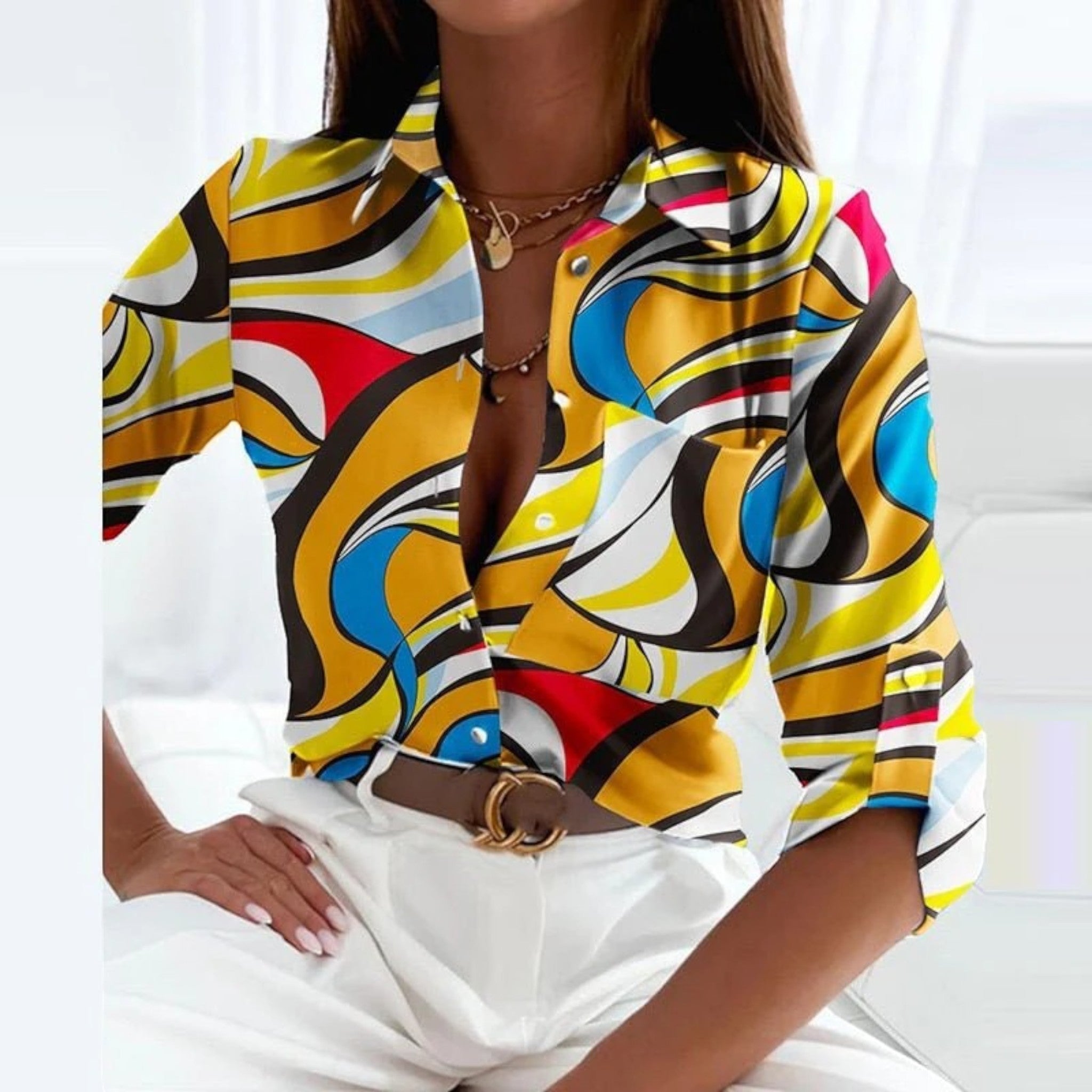 Camila | Chemise Chic Abstraite Pour Femmes | Manches Longues