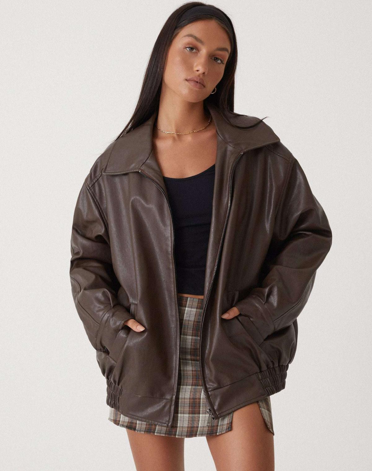 Veste en Cuir Oversized à Coupe Décontractée - Cecile